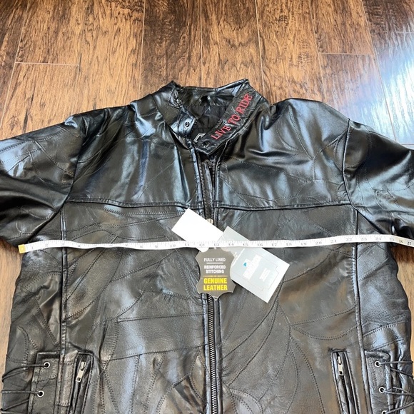 NWT Diamond Plate Buffalo Leather Biker Moto Jacket Black Patchwork - Picture 7 of 13
